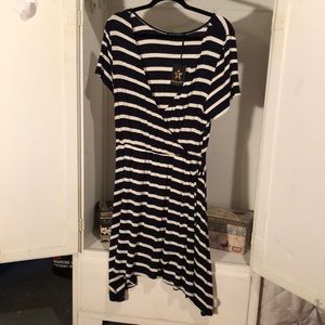 NWT Black and white striped shirt sleeve dress.